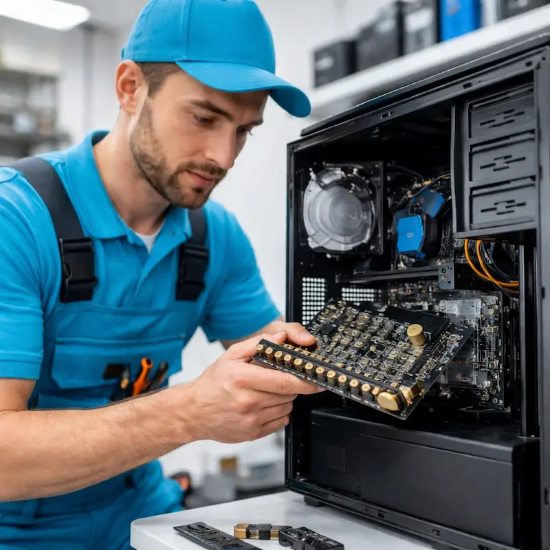 Мастер устанавливает звуковую карту на ПК в Костроме